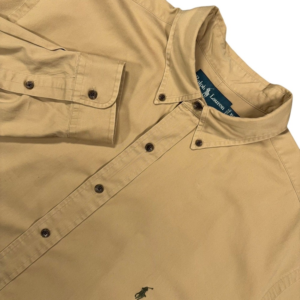Ralph Lauren Classic Fit Button Down Shirt Mens XLT Tan Cotton Twill Long Sleeve